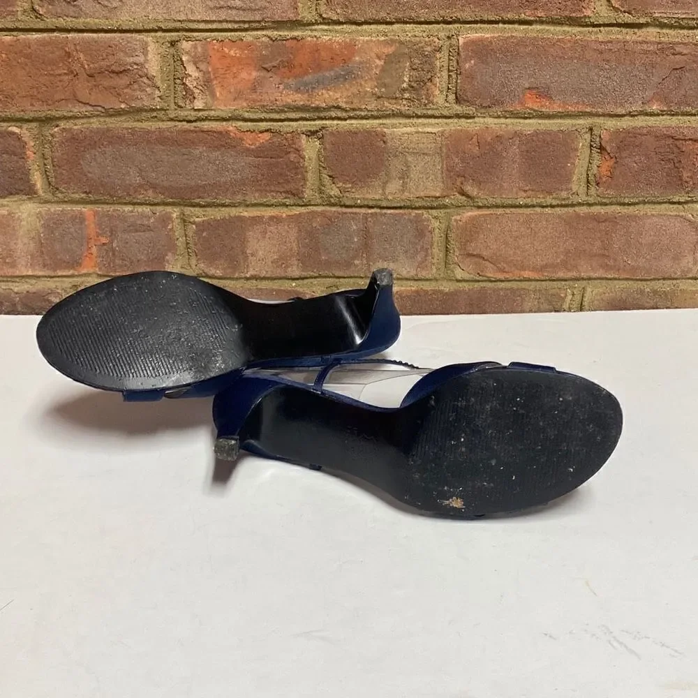 Adrianna Papell Boutique Navy Classic Satin Rhinestone Beaded Heels Size 9.5